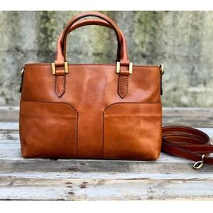 ALMA MILANO MADE IN ITALY Women's Leather Handbag Satchel Crossbody Brown NEW